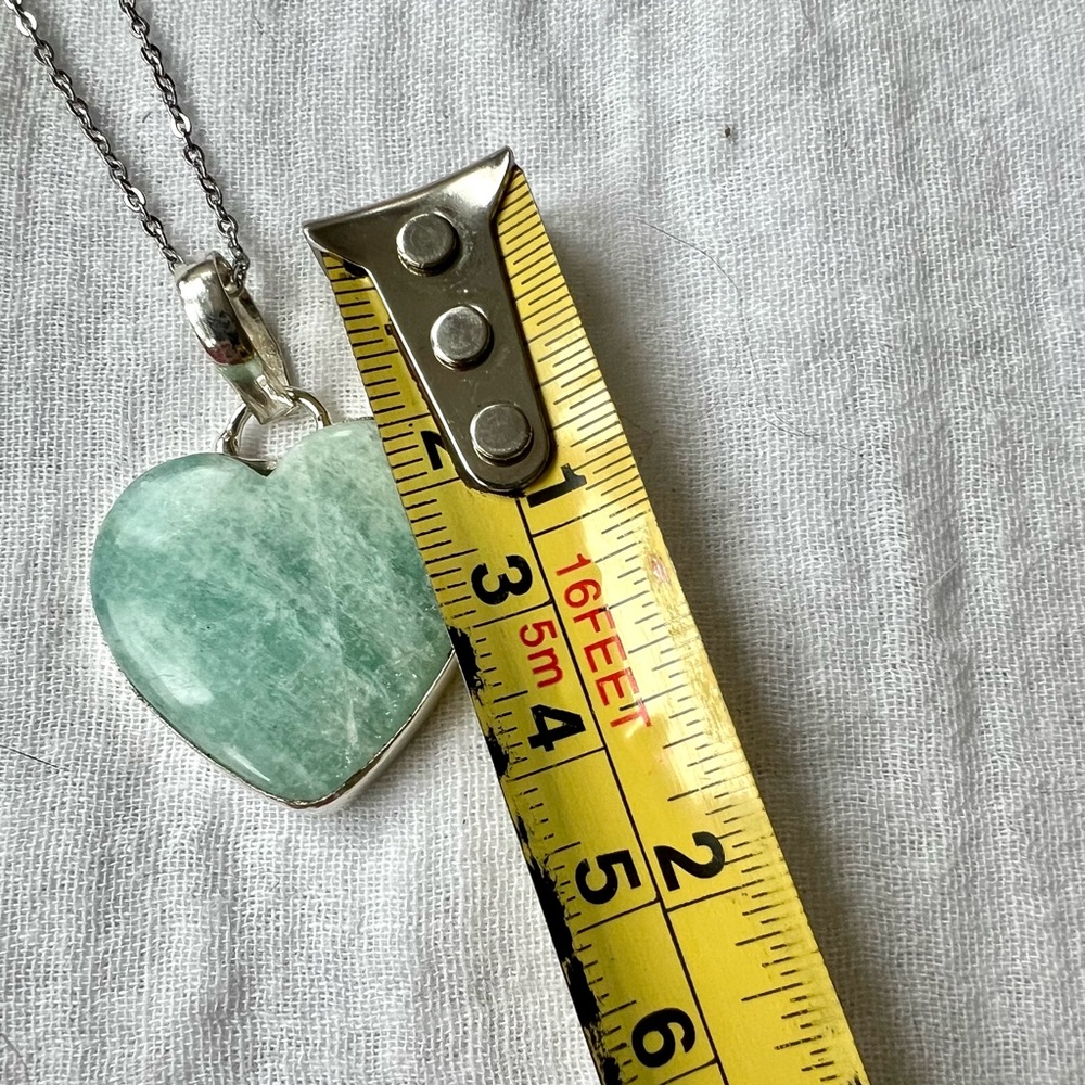925 Peaceful HEART Amazonite Necklace Pendant - Picture 3 of 7